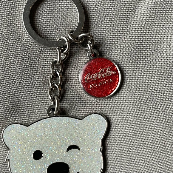 Coca-Cola Polar Bear Keychain Glitter Enamel Sparkly Bear Keyring - Picture 2 of 5